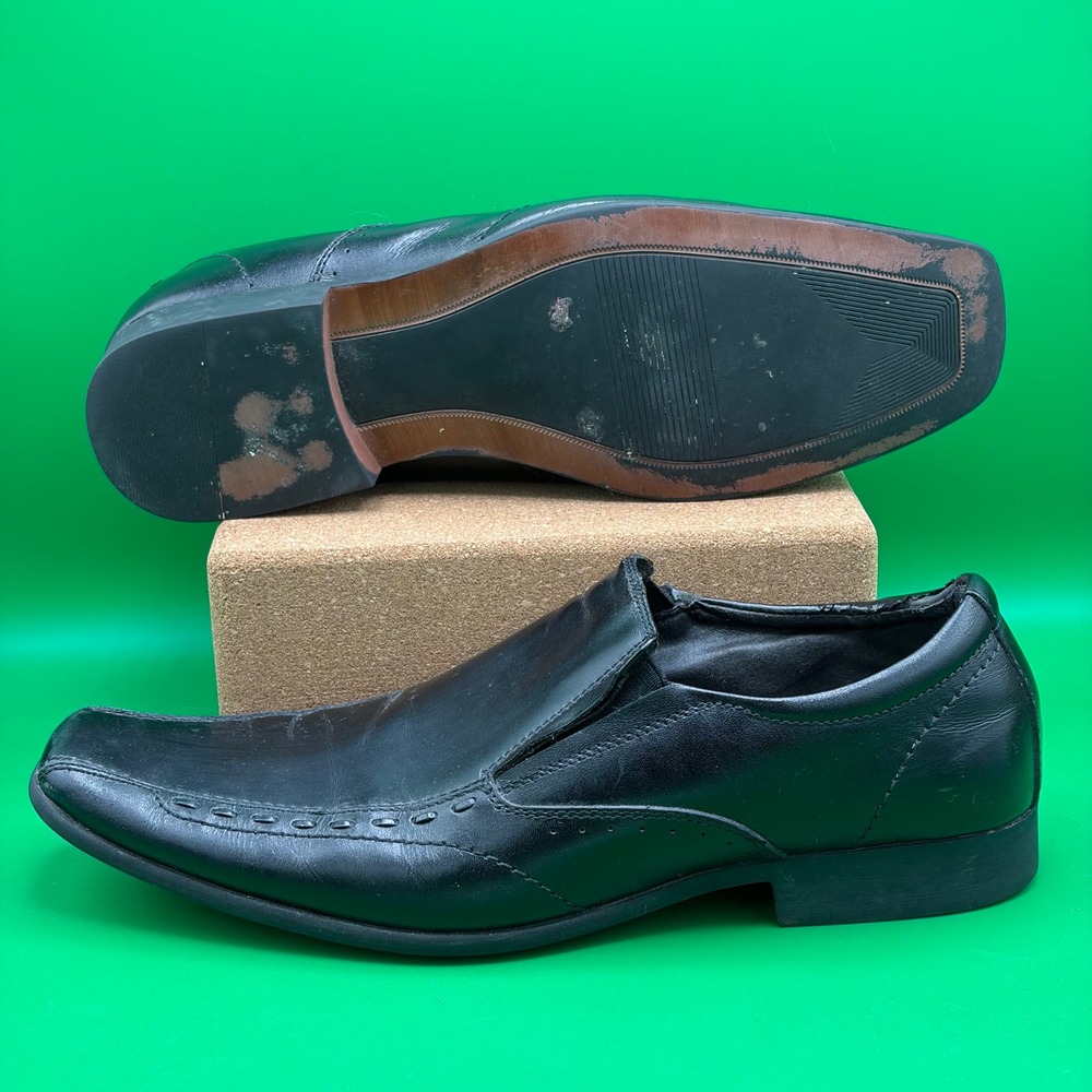 Steve Madden Tyson Loafers Mens 9.5 Black Leather Slip On Square Toe Dress Shoes